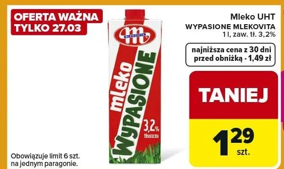 Mleko UHT wypasione mlekowe promocja w Carrefour Express
