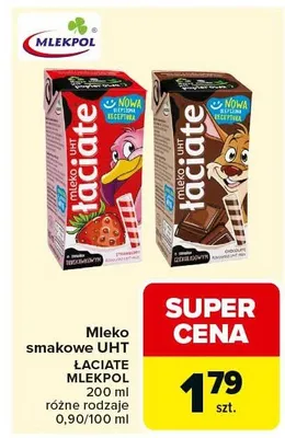Mleko smakowe UHT ŁACIATE truskawkowe promocja w Carrefour Market
