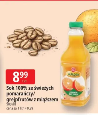 Sok 100% ze świeżych pomarańczy/grejpfrutów z miąższem JAFADEN promocja w Leclerc