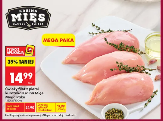 Świeży filet z piersi kurczaka Kraina Mięs Mega Paka promocja w Biedronka