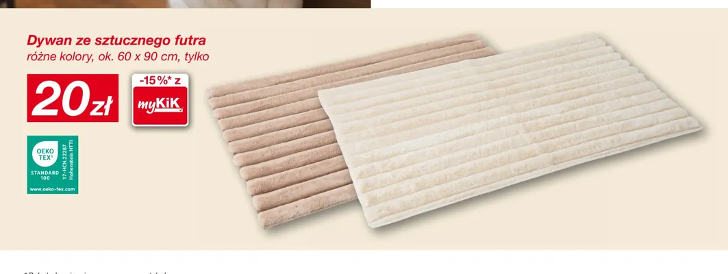Dywan ze sztucznego futra 60x90 cm promocja w KiK