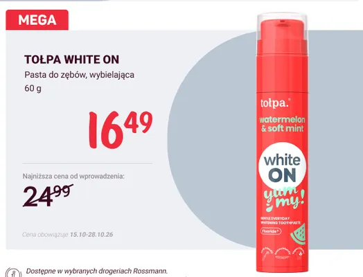 Pasta do zębów wybielająca Tołpa White On promocja w Rossmann