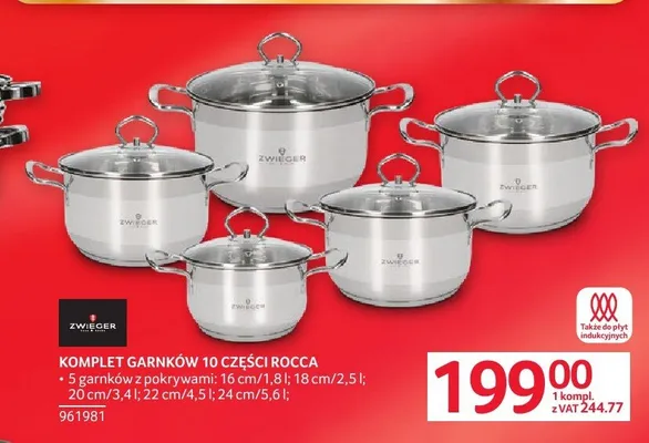 Komplet garnków 10 części Rocca promocja w Selgros