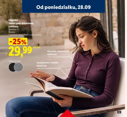 Sweter polo dzianinowy z wiskozą Esmara promocja w Lidl