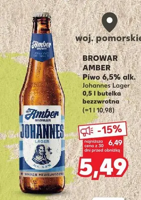 Piwo Amber Johannes Lager 6,5% alk. promocja w Kaufland