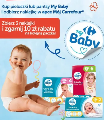 Pieluchy jednorazowe my Baby Ultra dry rozmiar 2 42-pak promocja w Carrefour