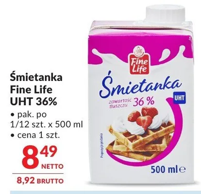 Śmietanka Fine Life UHT 36% promocja w Makro