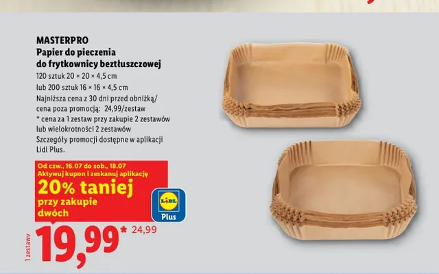 Papier do pieczenia do frytkownicy beztłuszczowej Masterpro 120 sztuk promocja w Lidl