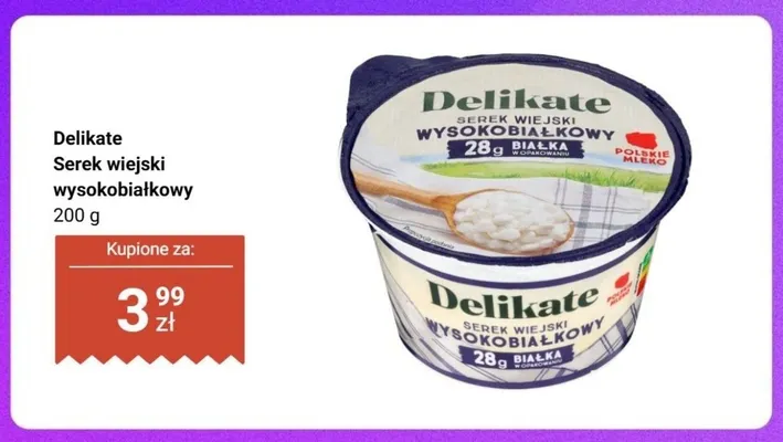 Serek wiejski wysokobiałkowy Delikate promocja w Biedronka