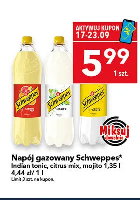 Napój gazowany Schweppes Indian tonic promocja w LEWIATAN