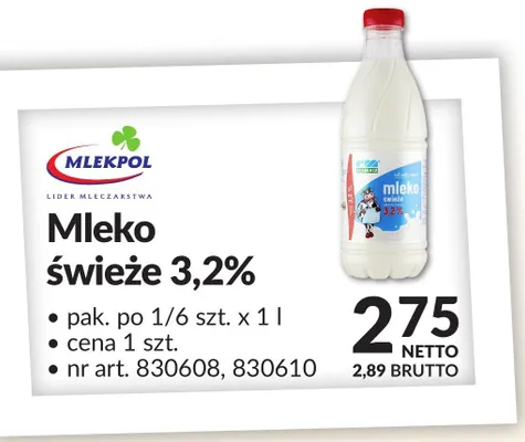 Mleko świeże 3,2% Mlekpol promocja w Makro