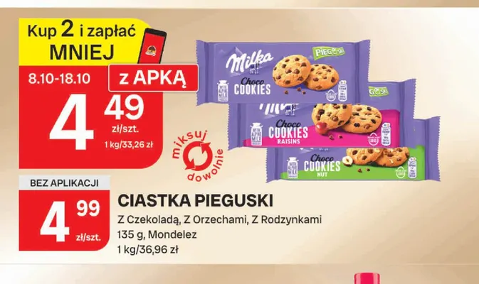 Ciastka Pieguski z czekoladą Milka promocja w Chorten