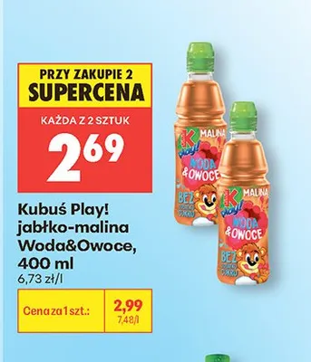 Kubuś Play! jabłko-malina Woda&Owoce promocja w Biedronka