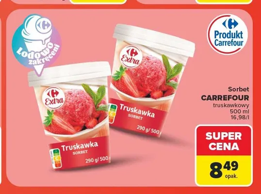 Sorbet Carrefour truskawkowy promocja w Carrefour Market