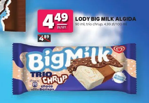 Lody Big Milk Algida Trio Chrup promocja w Stokrotka