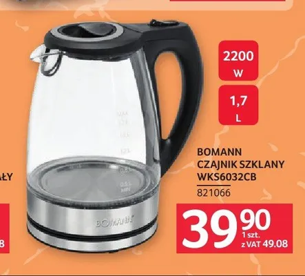 Czajnik szklany Bomann WKS6032CB 1,7 l promocja w Selgros