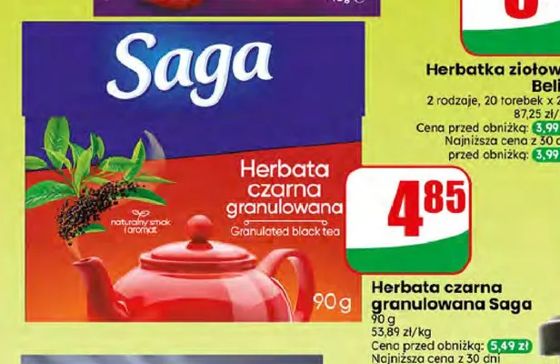 Herbata czarna granulowana Saga promocja w Dino