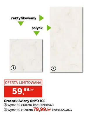 Gres szkliwiony Onyx Ice 60x60 cm promocja w Leroy Merlin