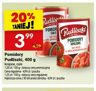 Pomidory całe Pudliszki promocja w Twój Market