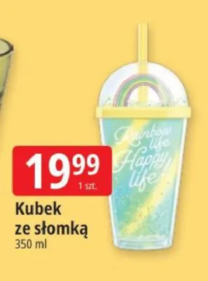 Kubek ze słomką Rainbow life Happy life promocja w Leclerc