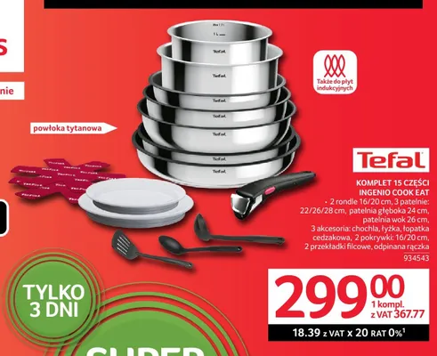 Komplet 15 części Tefal Ingenio Cook Eat promocja w Selgros