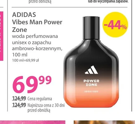 Woda perfumowana unisex o zapachu ambrowo-korzennym Vibes Man Power Zone Adidas promocja w Hebe