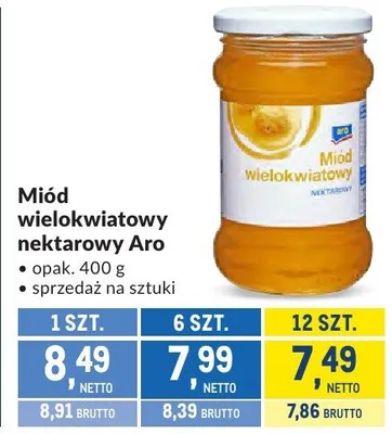 Miód wielokwiatowy nektarowy Aro promocja w Makro
