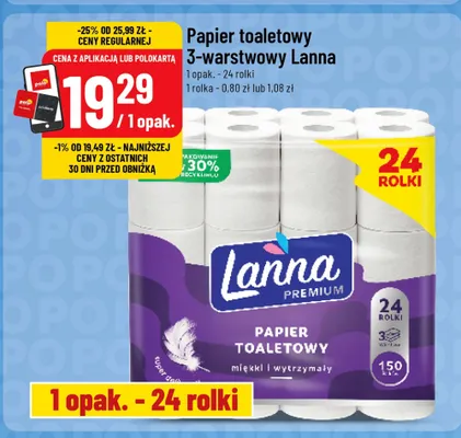 Papier toaletowy 3-warstwowy Lanna Premium promocja w POLOmarket