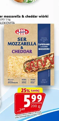 Ser mozzarella & cheddar wiórki Mlekovita promocja w Prim Market