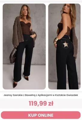 Jeansy szerokie z bawełną z aplikacjami w kształcie gwiazdek Renee promocja w Renee