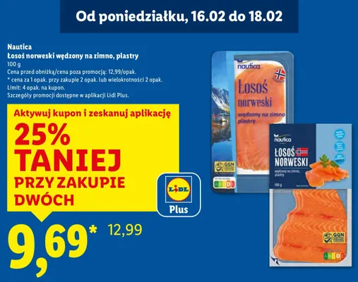 Łosoś norweski wędzony na zimno, plastry promocja w Lidl