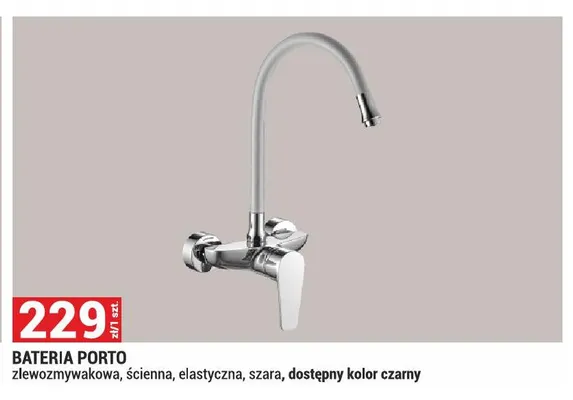 Bateria Porto zlewozmywakowa ścienna elastyczna szara promocja w Merkury Market