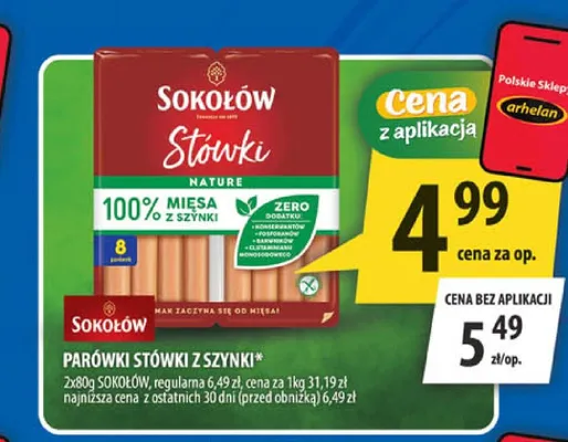 Parówki Stówki z szynki Sokołów promocja w Arhelan