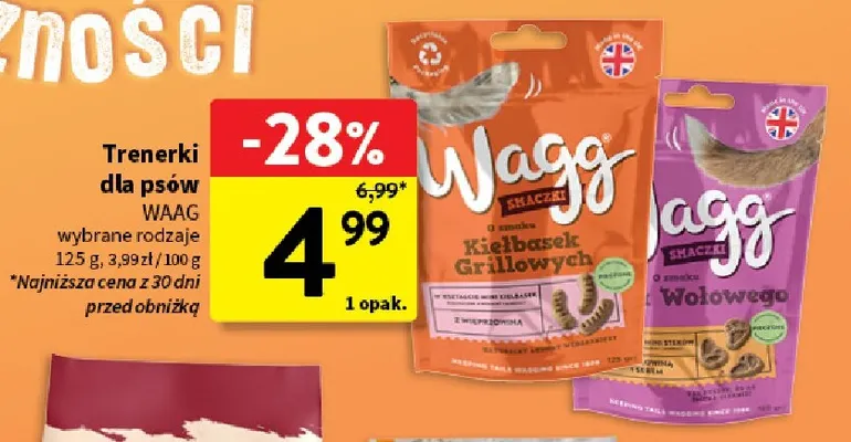 Trenerki dla psów o smaku kiełbasek grillowych Wagg promocja w Intermarche