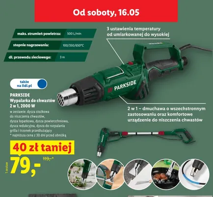 Wypalarka do chwastów Parkside 2 w 1 2000W promocja w Lidl