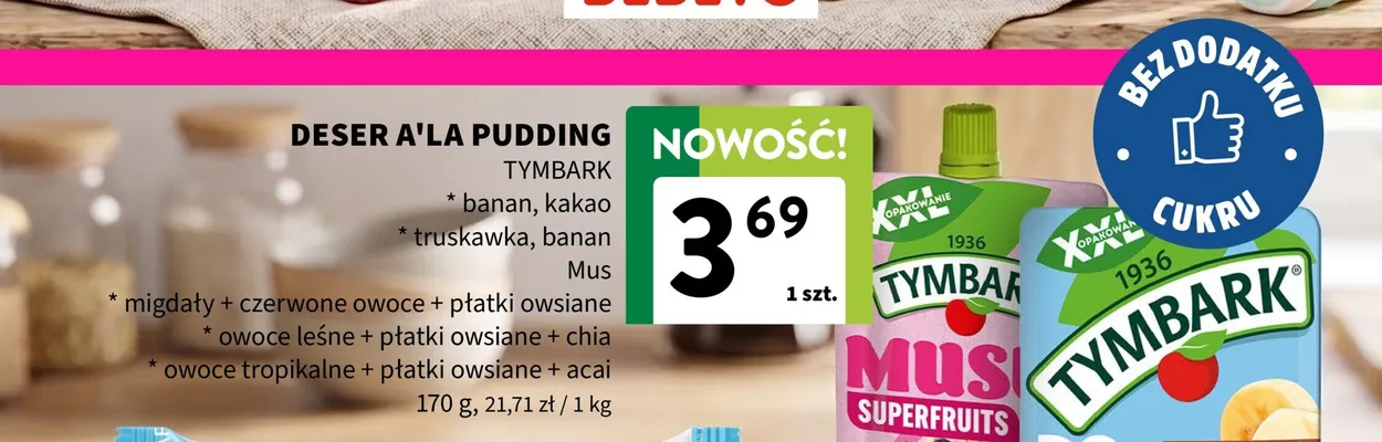 Mus Tymbark owoce leśne płatki owsiane chia promocja w Intermarche