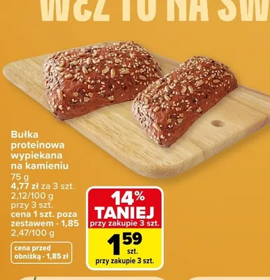Bułka proteinowa wypiekana na kamieniu promocja w Carrefour