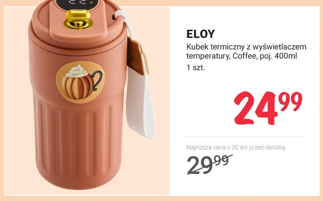 Kubek termiczny z wyświetlaczem temperatury Coffee 400 ml Eloy promocja w Rossmann