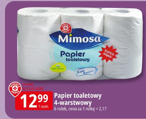 Papier toaletowy 4-warstwowy Mimosa promocja w Leclerc