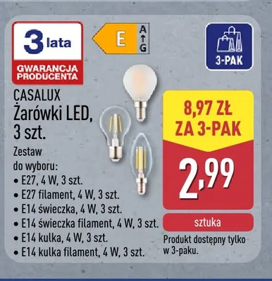 Żarówki LED 3-pak E14 świeczka 4W Casalux promocja w Aldi