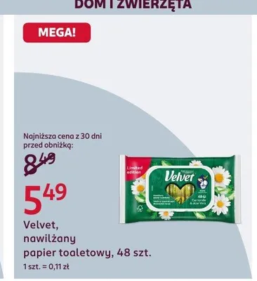 Nawilżany papier toaletowy Velvet promocja w Rossmann