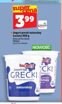 Jogurt grecki naturalny bez laktozy Łaciaty promocja w TOPAZ