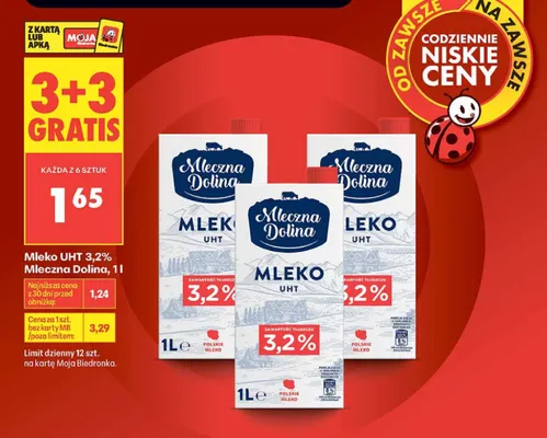 Mleko UHT 3,2% Mleczna Dolina promocja w Biedronka