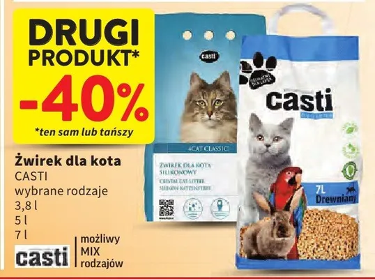 Żwirek dla kota Casti drewniany wybrane rodzaje promocja w Intermarche