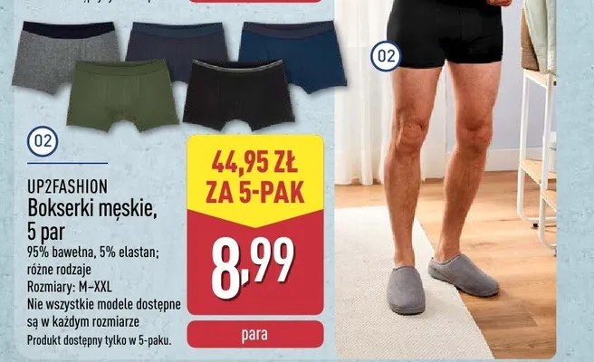 Bokserki męskie, 5 par promocja w Aldi