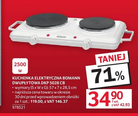 Kuchenka elektryczna dwupłytowa Bomann Dkp 5028 Cb promocja w Selgros