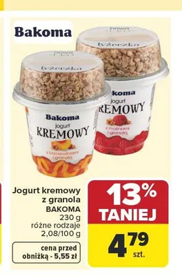 Jogurt kremowy z granolą Bakoma 230g promocja w Carrefour Market