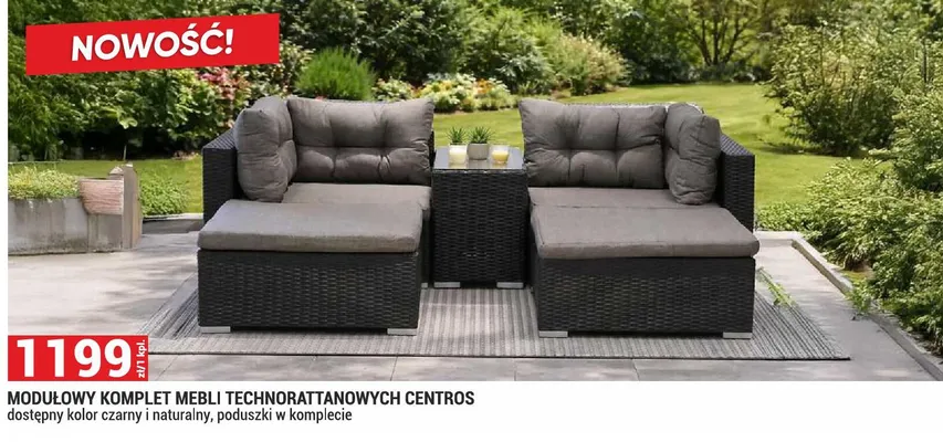 Modułowy komplet mebli technorattanowych Centros kolor czarny poduszki w komplecie promocja w Merkury Market