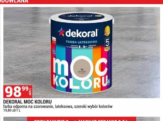 Farba lateksowa odporna na szorowanie Dekoral Moc Koloru promocja w Merkury Market
