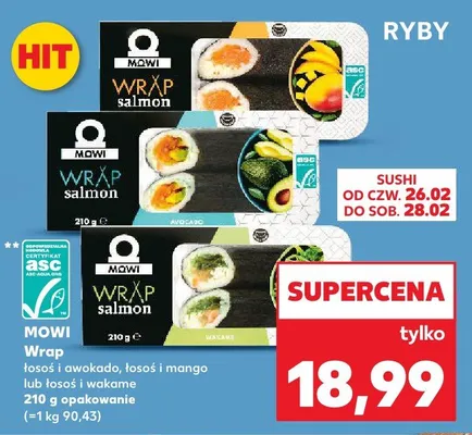 Wrap łosoś i awokado łosoś i mango lub łosoś i wakame 210g opakowanie promocja w Kaufland